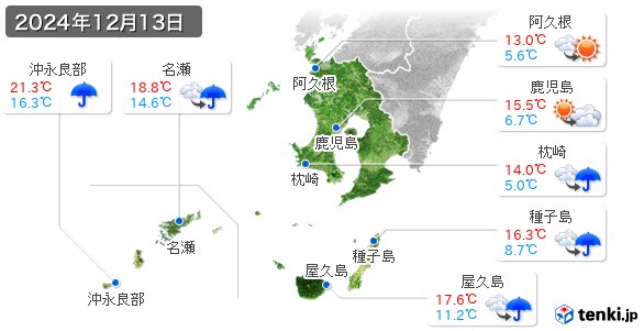 鹿児島県(2024年12月13日の天気