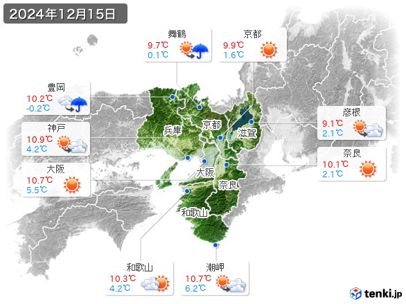 近畿地方(2024年12月15日の天気