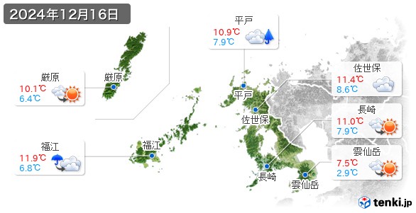 長崎県(2024年12月16日の天気