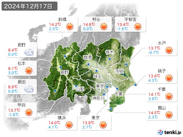 関東・甲信地方(2024年12月17日の天気