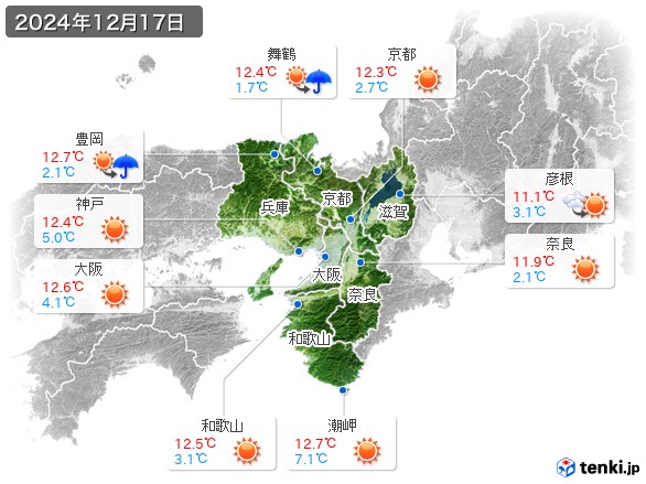 近畿地方(2024年12月17日の天気