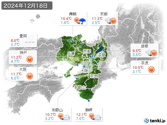 近畿地方(2024年12月18日の天気