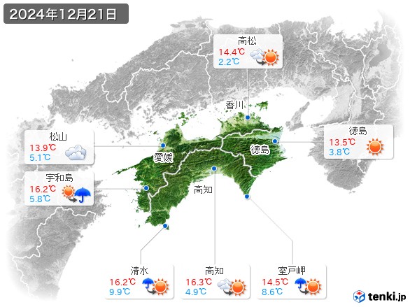 四国地方(2024年12月21日の天気