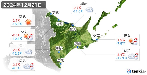 道東(2024年12月21日の天気