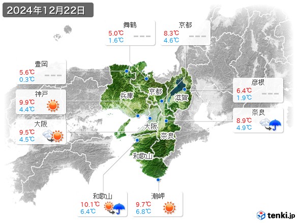 近畿地方(2024年12月22日の天気