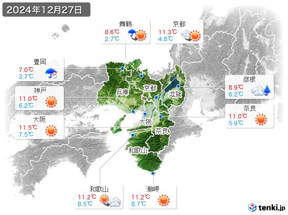 近畿地方(2024年12月27日の天気