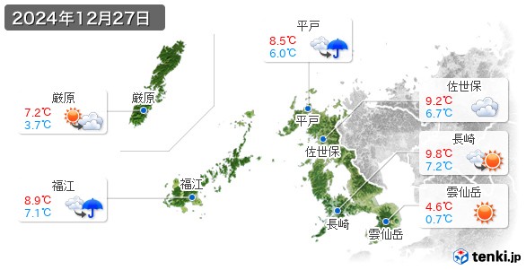 長崎県(2024年12月27日の天気