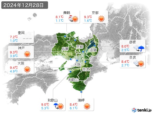 近畿地方(2024年12月28日の天気