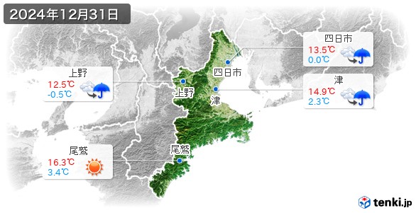 三重県(2024年12月31日の天気