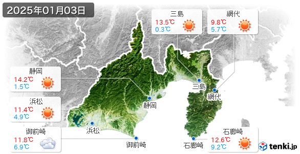 静岡県(2025年01月03日の天気