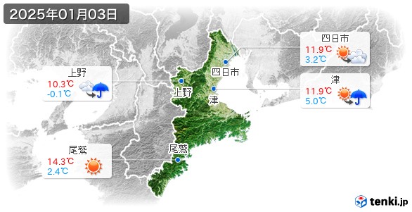 三重県(2025年01月03日の天気