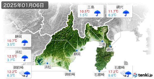 静岡県(2025年01月06日の天気