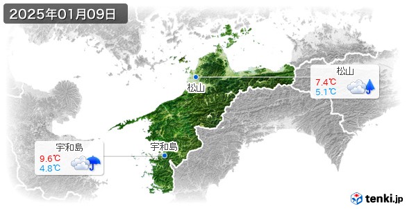 愛媛県(2025年01月09日の天気