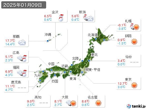 (2025年01月09日の天気