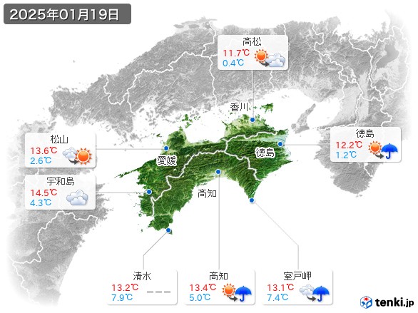 四国地方(2025年01月19日の天気