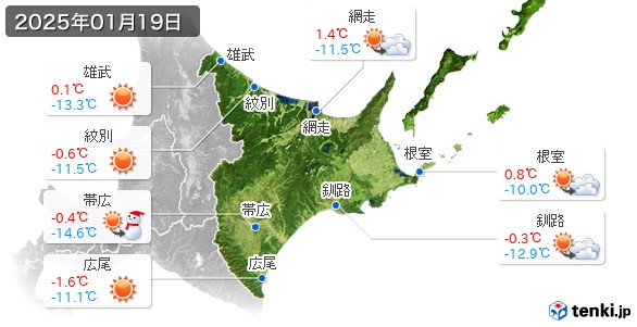 道東(2025年01月19日の天気