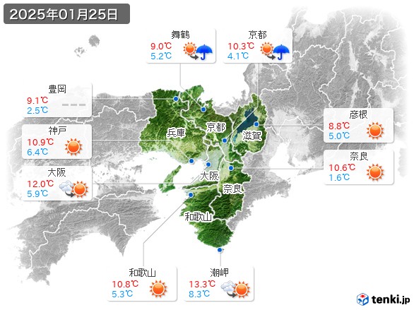 近畿地方(2025年01月25日の天気