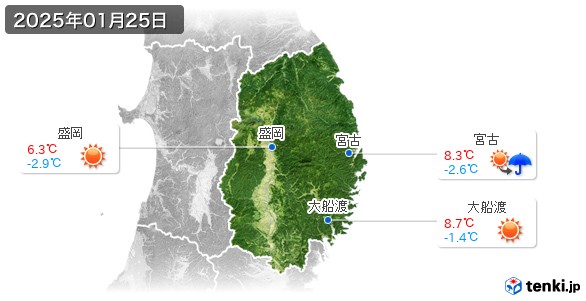 岩手県(2025年01月25日の天気