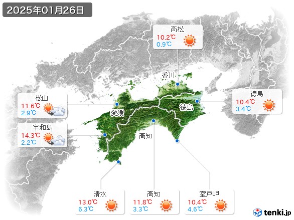 四国地方(2025年01月26日の天気