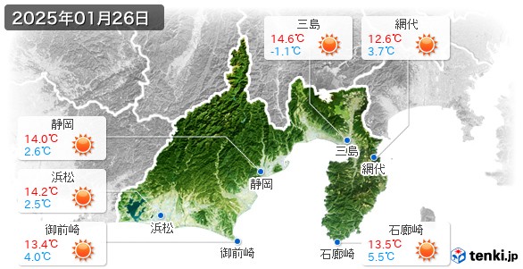 静岡県(2025年01月26日の天気