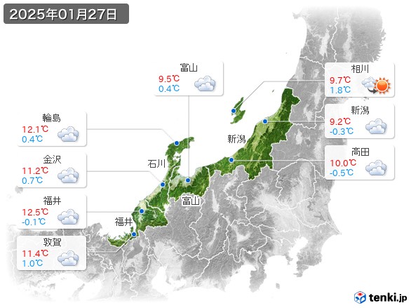 北陸地方(2025年01月27日の天気