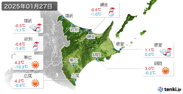 道東(2025年01月27日の天気