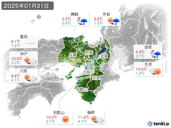 近畿地方(2025年01月31日の天気