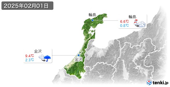 石川県(2025年02月01日の天気