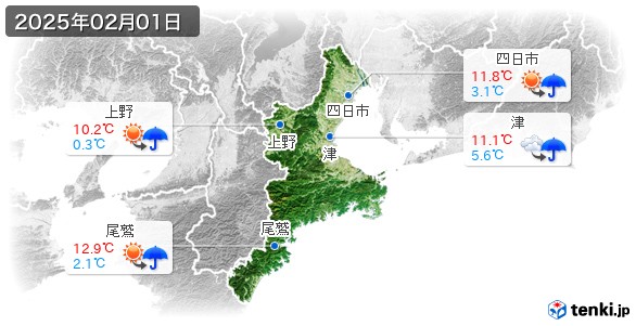 三重県(2025年02月01日の天気