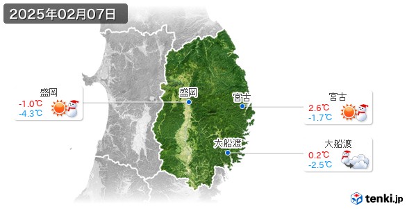岩手県(2025年02月07日の天気