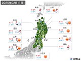 2025年02月11日の東北地方の実況天気
