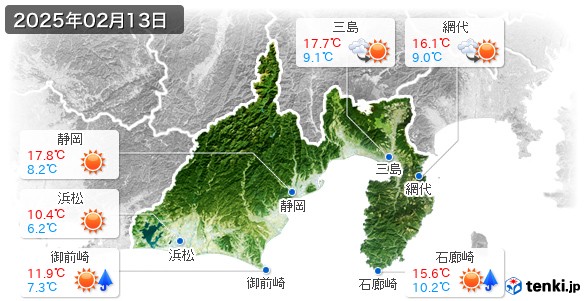 静岡県(2025年02月13日の天気