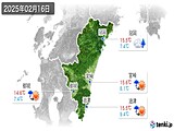 2025年02月16日の宮崎県の実況天気