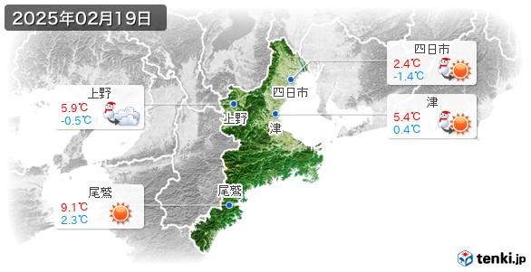 三重県(2025年02月19日の天気