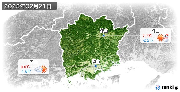 岡山県(2025年02月21日の天気