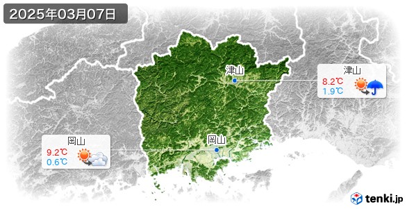 岡山県(2025年03月07日の天気