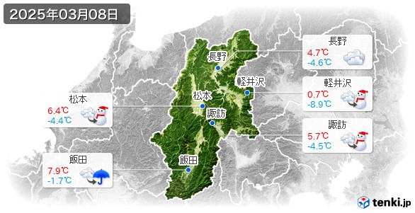 長野県(2025年03月08日の天気