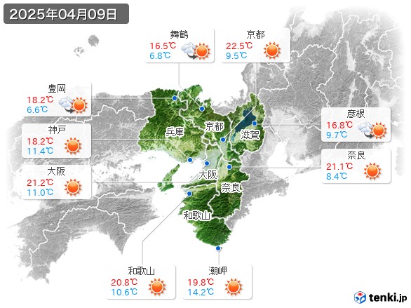 近畿地方(2025年04月09日の天気