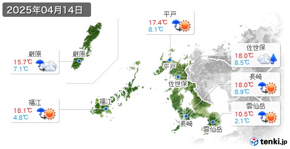 長崎県(2025年04月14日の天気