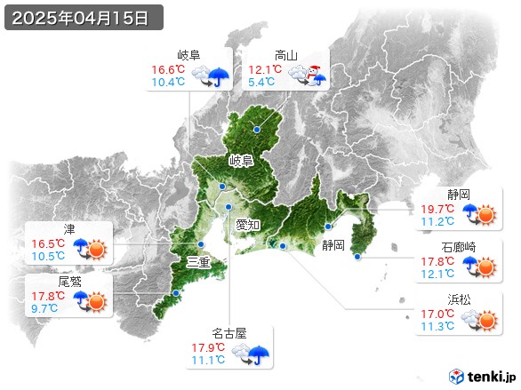 東海地方(2025年04月15日の天気