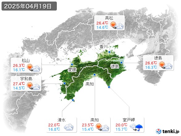 四国地方(2025年04月19日の天気