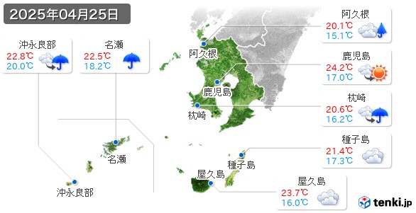鹿児島県(2025年04月25日の天気