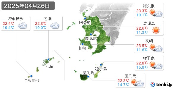 鹿児島県(2025年04月26日の天気