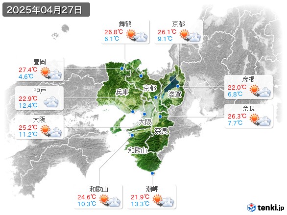 近畿地方(2025年04月27日の天気