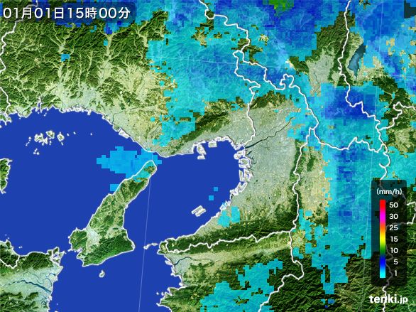 大阪府の雨雲レーダー(2015年01月01日)