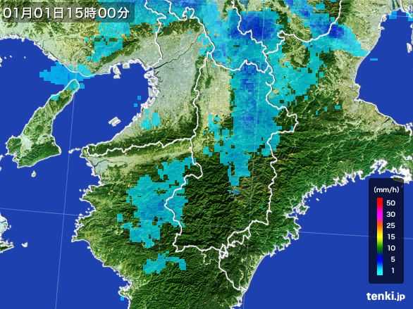 奈良県の雨雲レーダー(2015年01月01日)