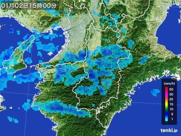 奈良県の雨雲レーダー(2015年01月02日)