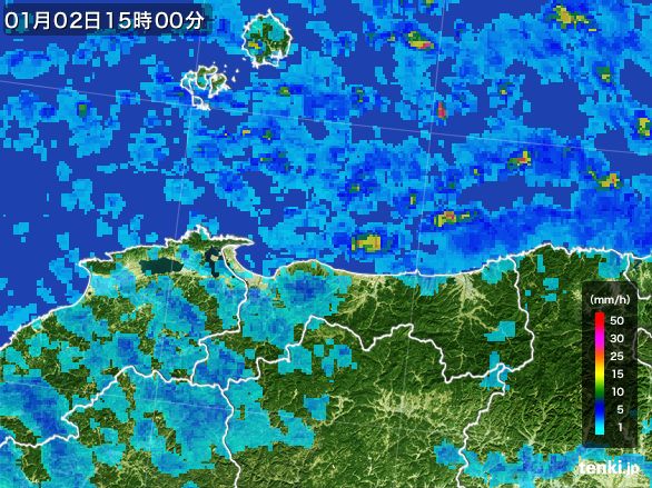 鳥取県の雨雲レーダー(2015年01月02日)