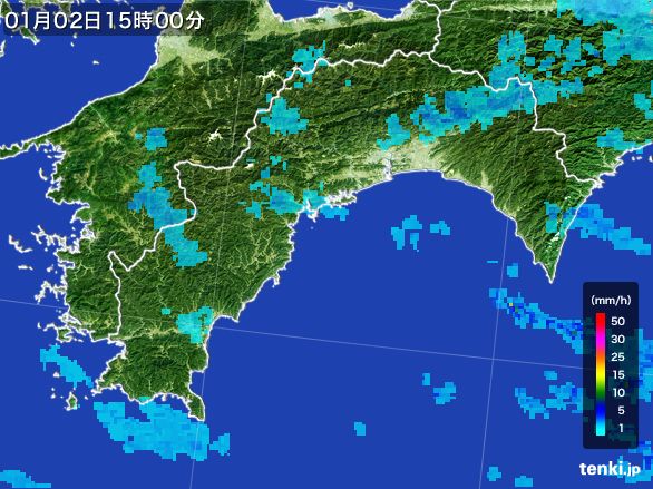 高知県の雨雲レーダー(2015年01月02日)