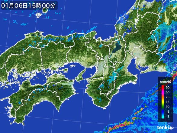 近畿地方の雨雲レーダー(2015年01月06日)